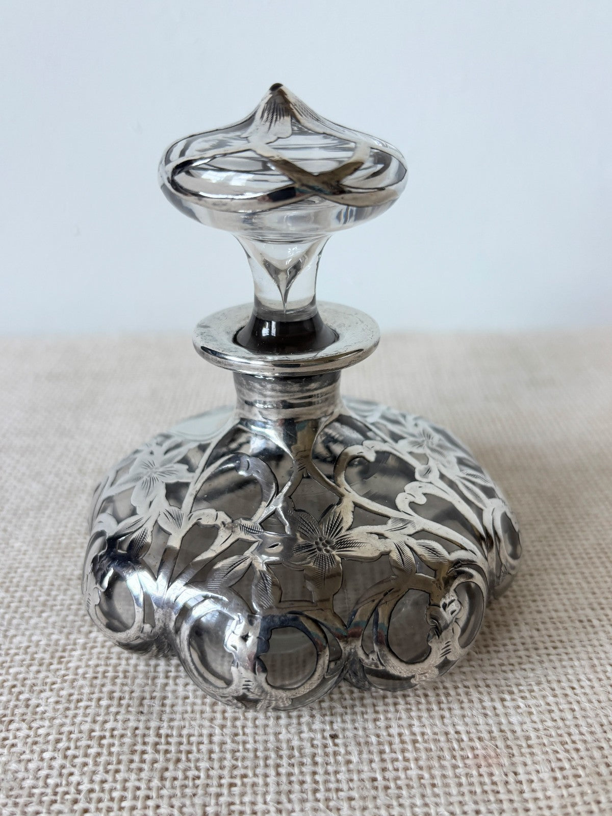 Art Nouveau Sterling Overlay Perfume Bottle by Alvin