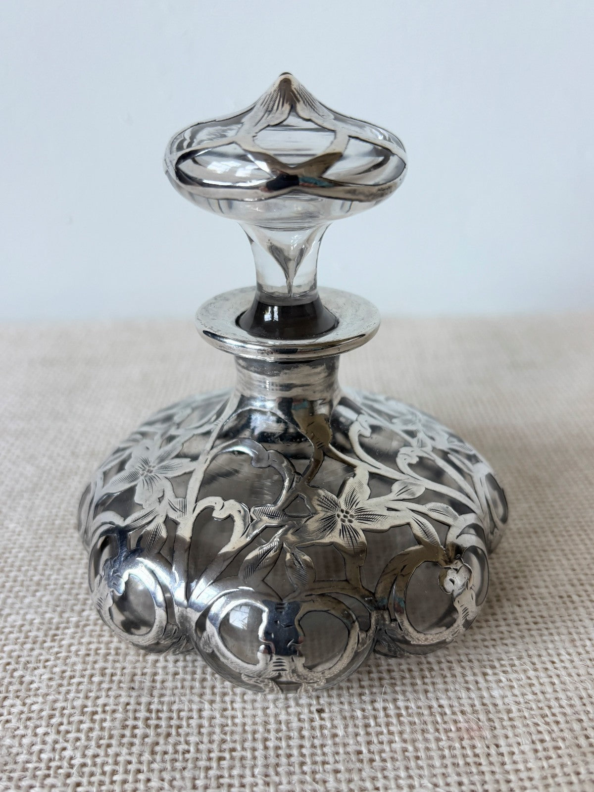 Art Nouveau Sterling Overlay Perfume Bottle by Alvin