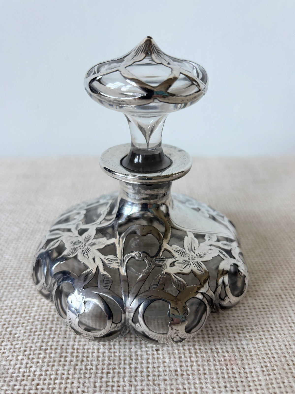 Art Nouveau Sterling Overlay Perfume Bottle by Alvin