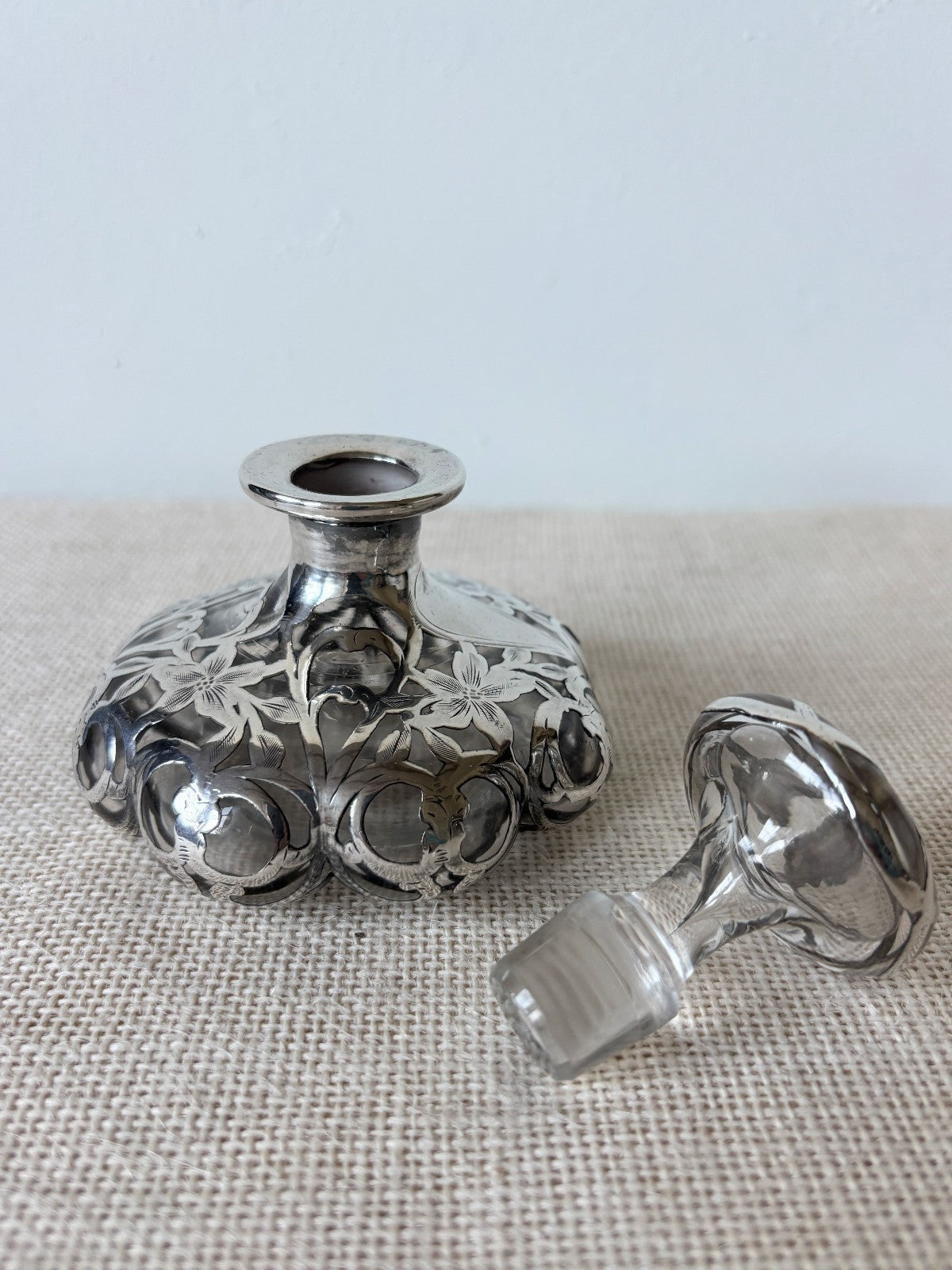 Art Nouveau Sterling Overlay Perfume Bottle by Alvin