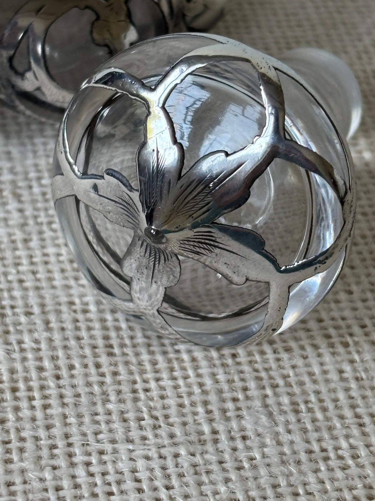 Art Nouveau Sterling Overlay Perfume Bottle by Alvin