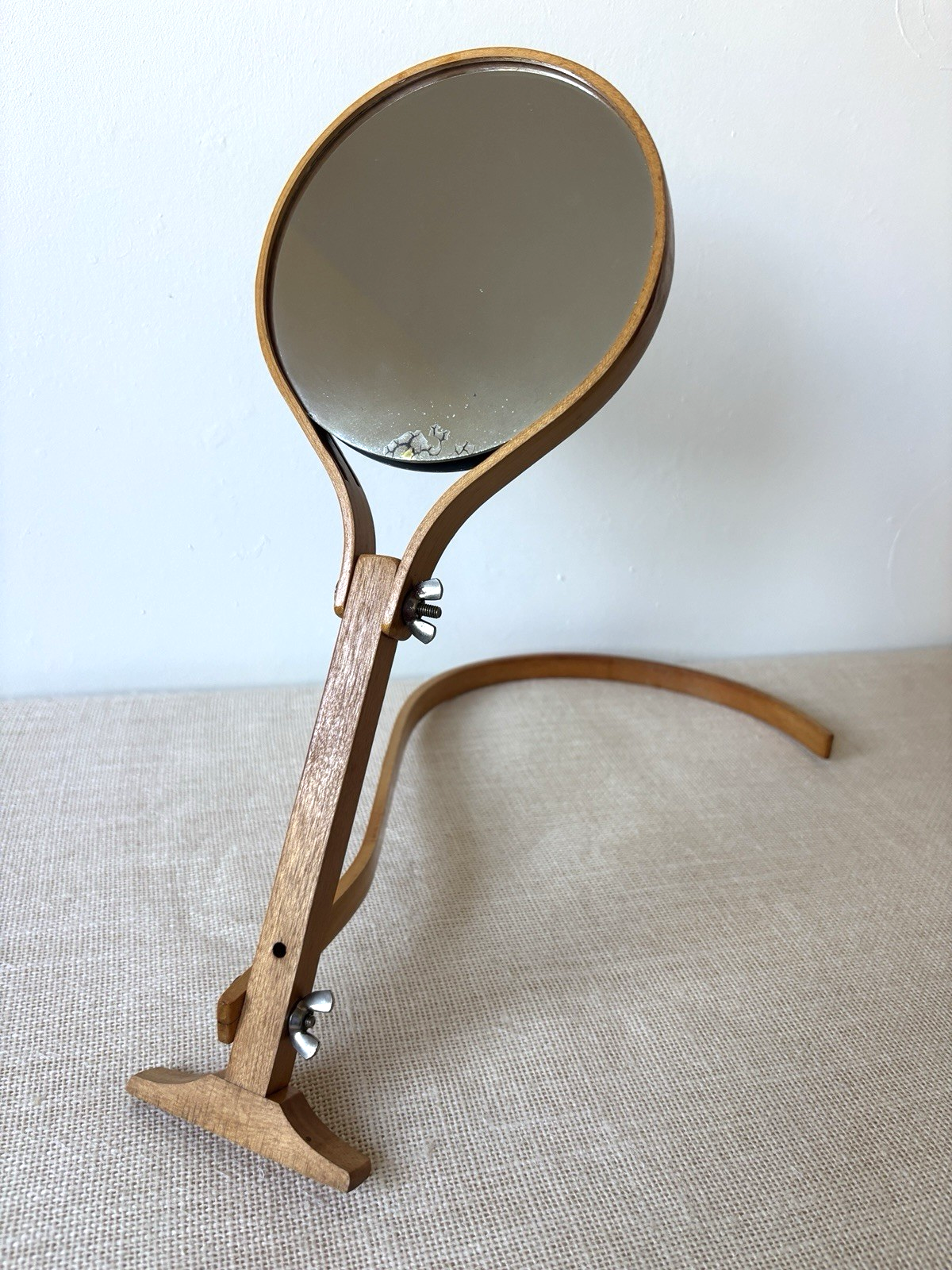 Art Deco 2-sided adjustable Bentwood Neck Hook Shaving Mirror