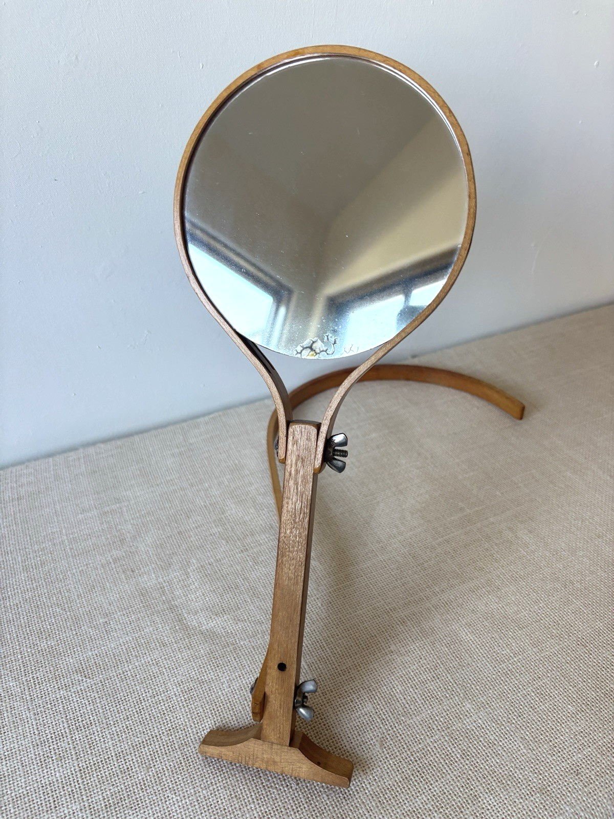 Art Deco 2-sided adjustable Bentwood Neck Hook Shaving Mirror