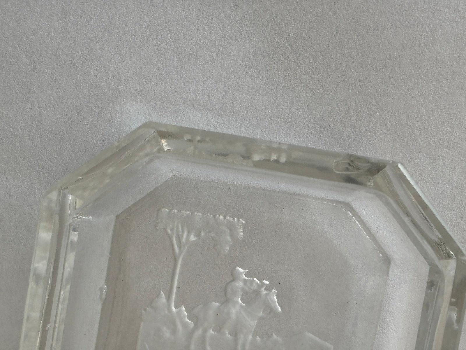 Art Deco Heinrich Hoffmann Intaglio Glass Pin or Ash Trays Equestrian Hunt with Dogs