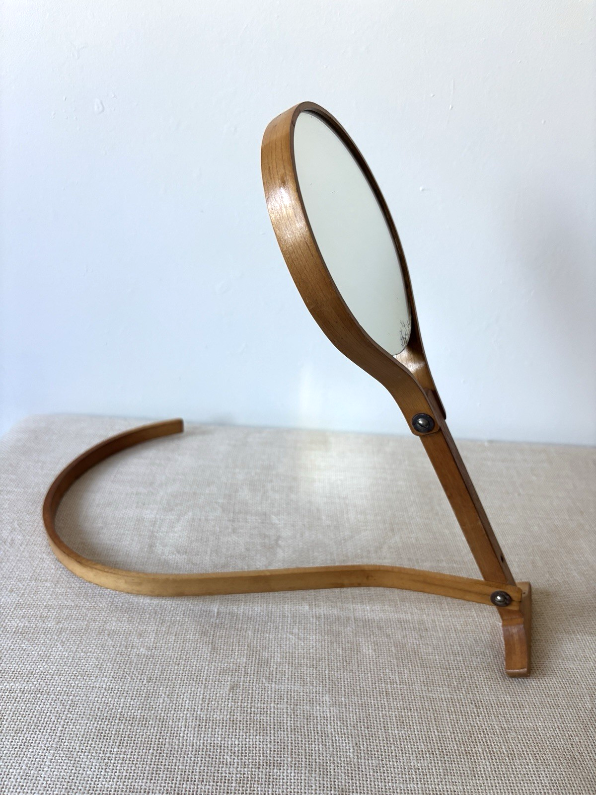 Art Deco 2-sided adjustable Bentwood Neck Hook Shaving Mirror