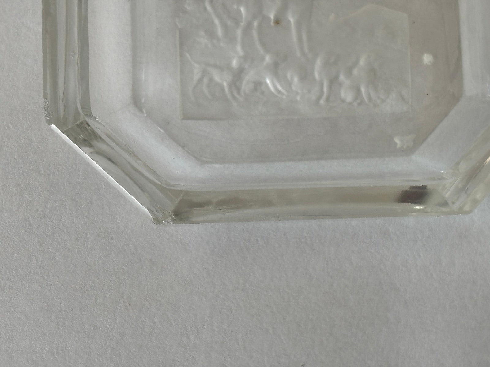 Art Deco Heinrich Hoffmann Intaglio Glass Pin or Ash Trays Equestrian Hunt with Dogs