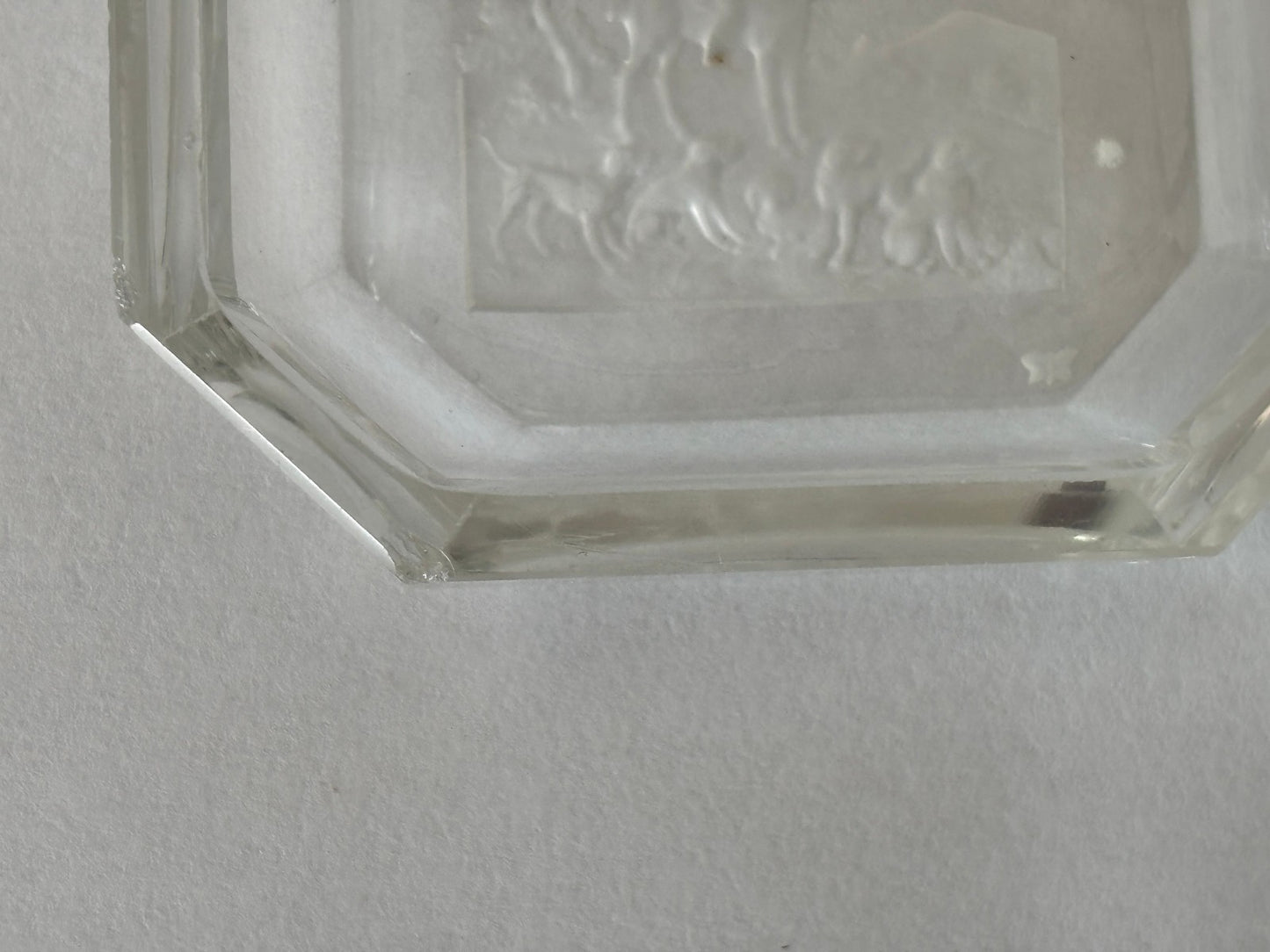 Art Deco Heinrich Hoffmann Intaglio Glass Pin or Ash Trays Equestrian Hunt with Dogs