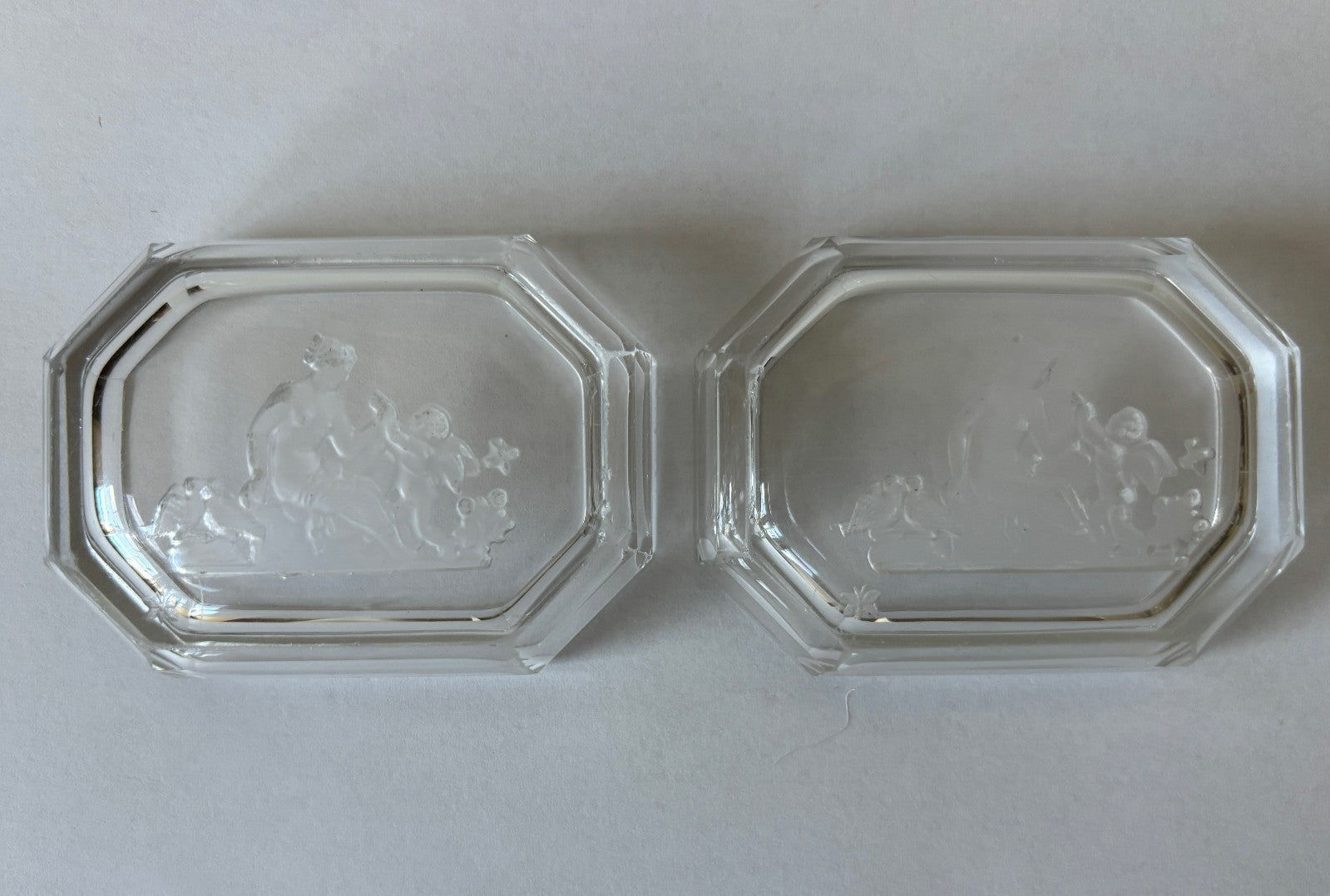 Art Deco Heinrich Hoffmann Intaglio Glass Pin or Ash Trays with Venus & Cupid