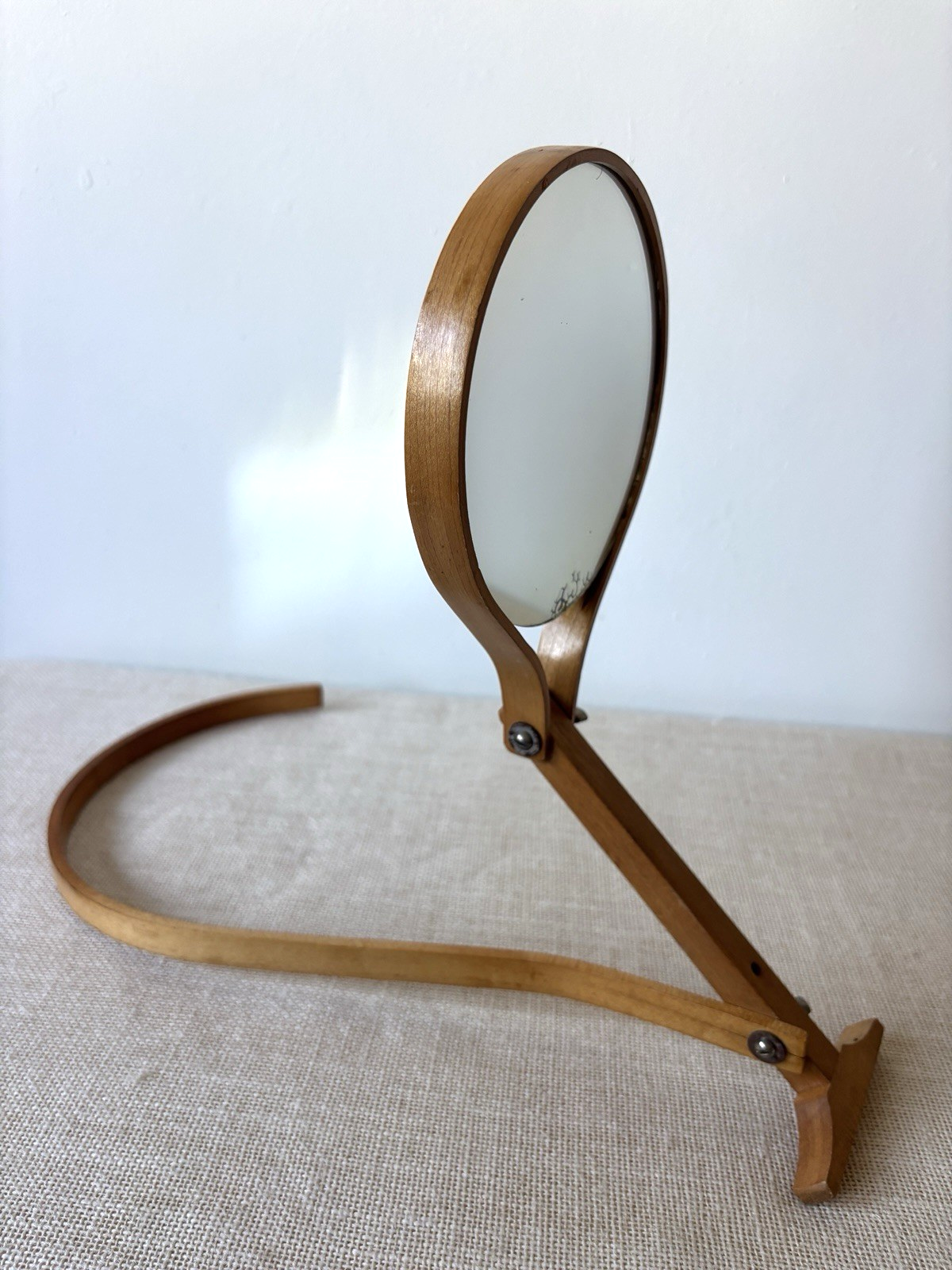 Art Deco 2-sided adjustable Bentwood Neck Hook Shaving Mirror