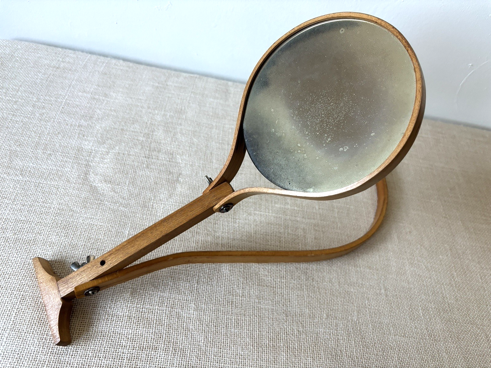 Art Deco 2-sided adjustable Bentwood Neck Hook Shaving Mirror