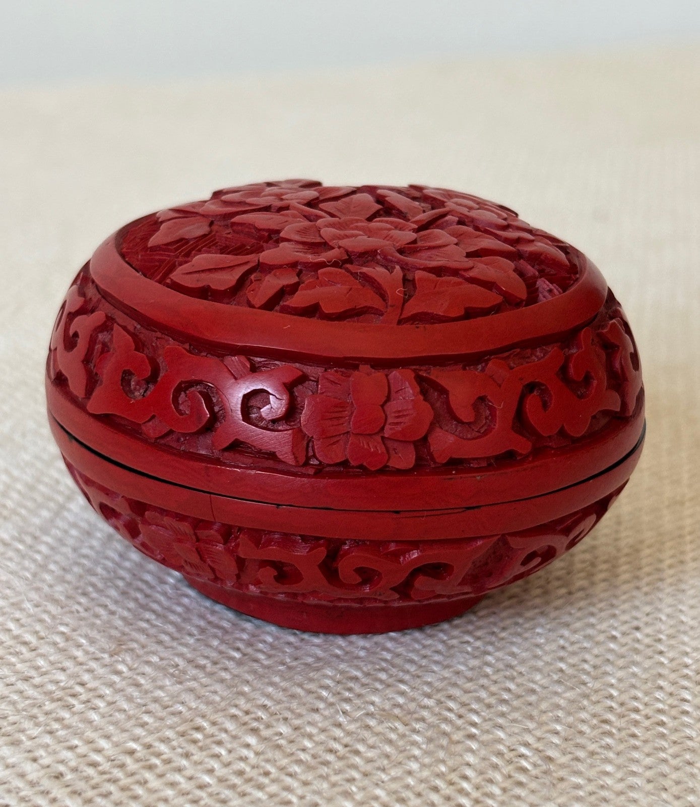 Carved Cinnabar Lacquer Box with Peony Flowers