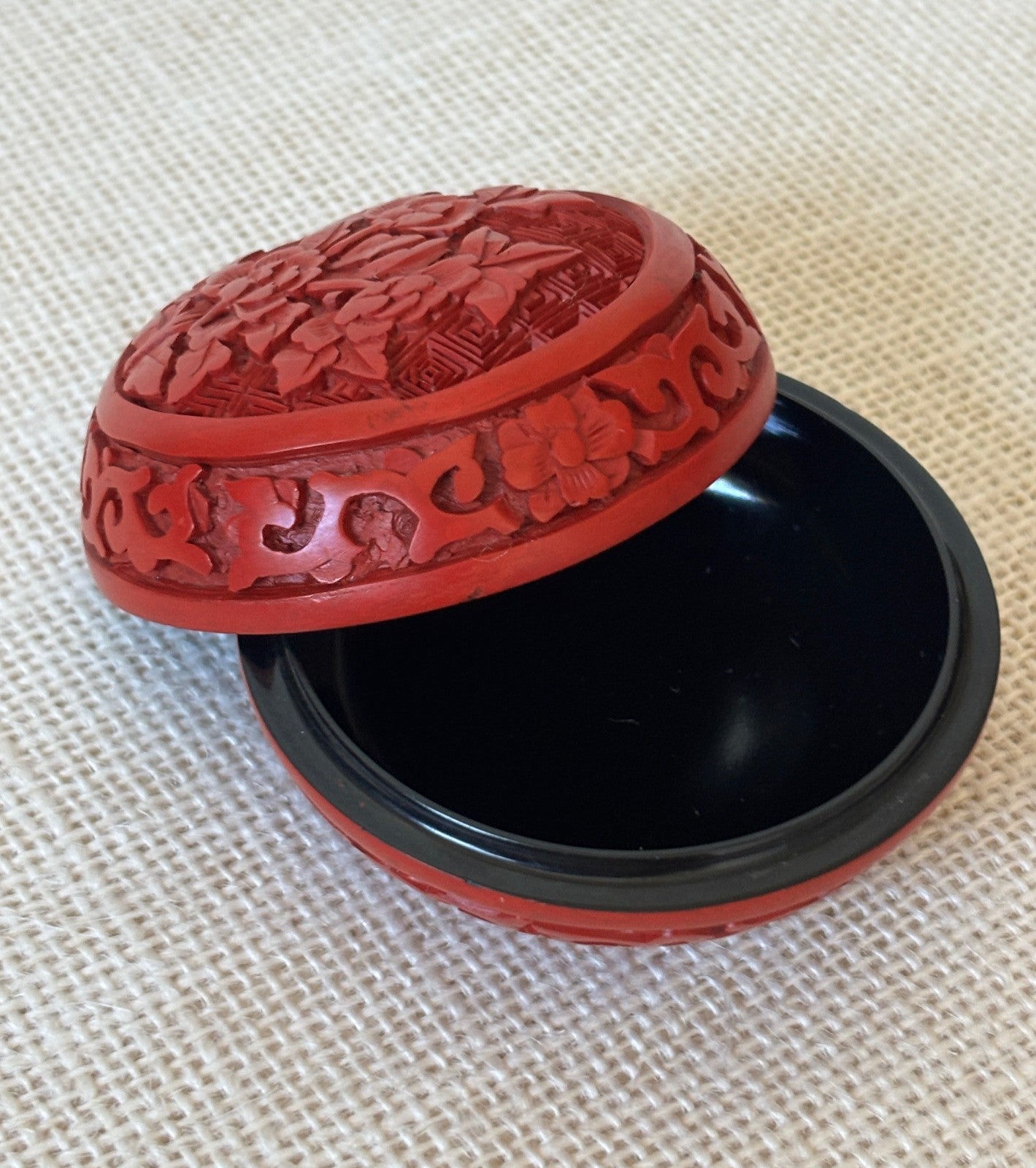 Carved Cinnabar Lacquer Box with Peony Flowers