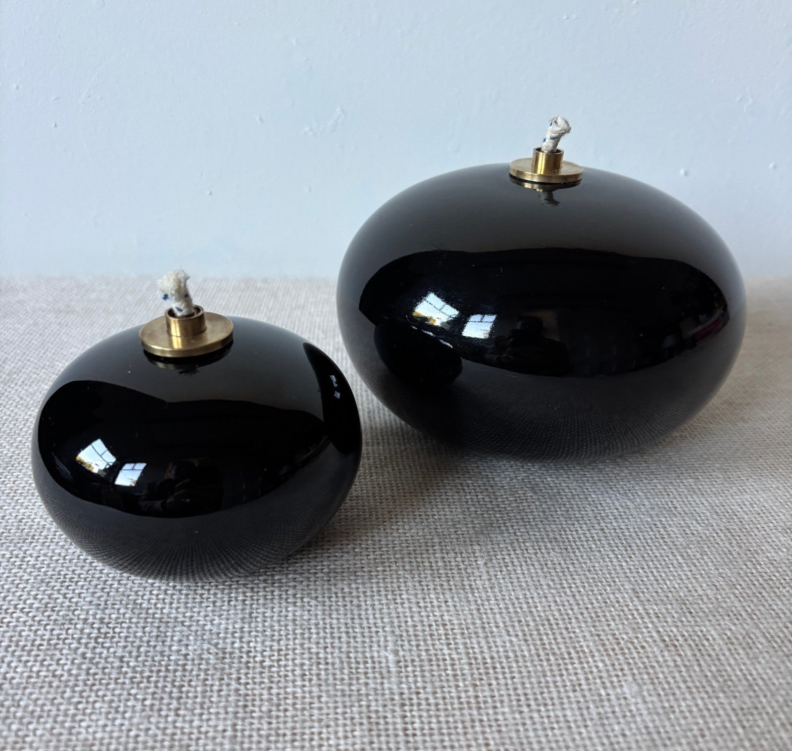 Modern Black Orb Stoneware Oil Lamps by Hoganas Keramik Sweden, Set of 2