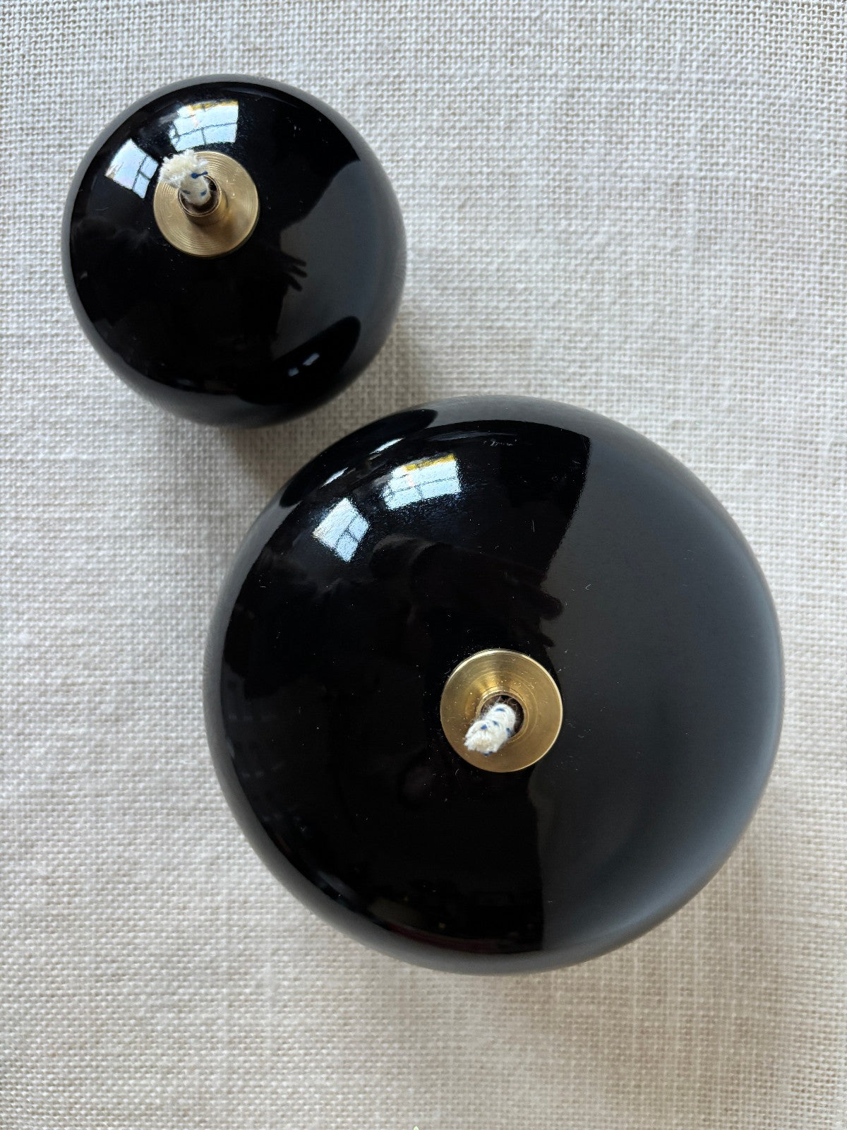 Modern Black Orb Stoneware Oil Lamps by Hoganas Keramik Sweden, Set of 2