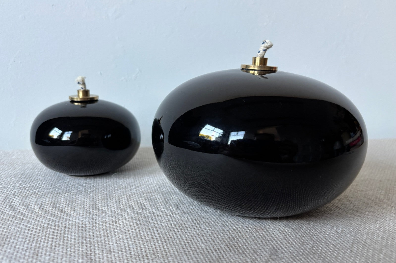 Modern Black Orb Stoneware Oil Lamps by Hoganas Keramik Sweden, Set of 2