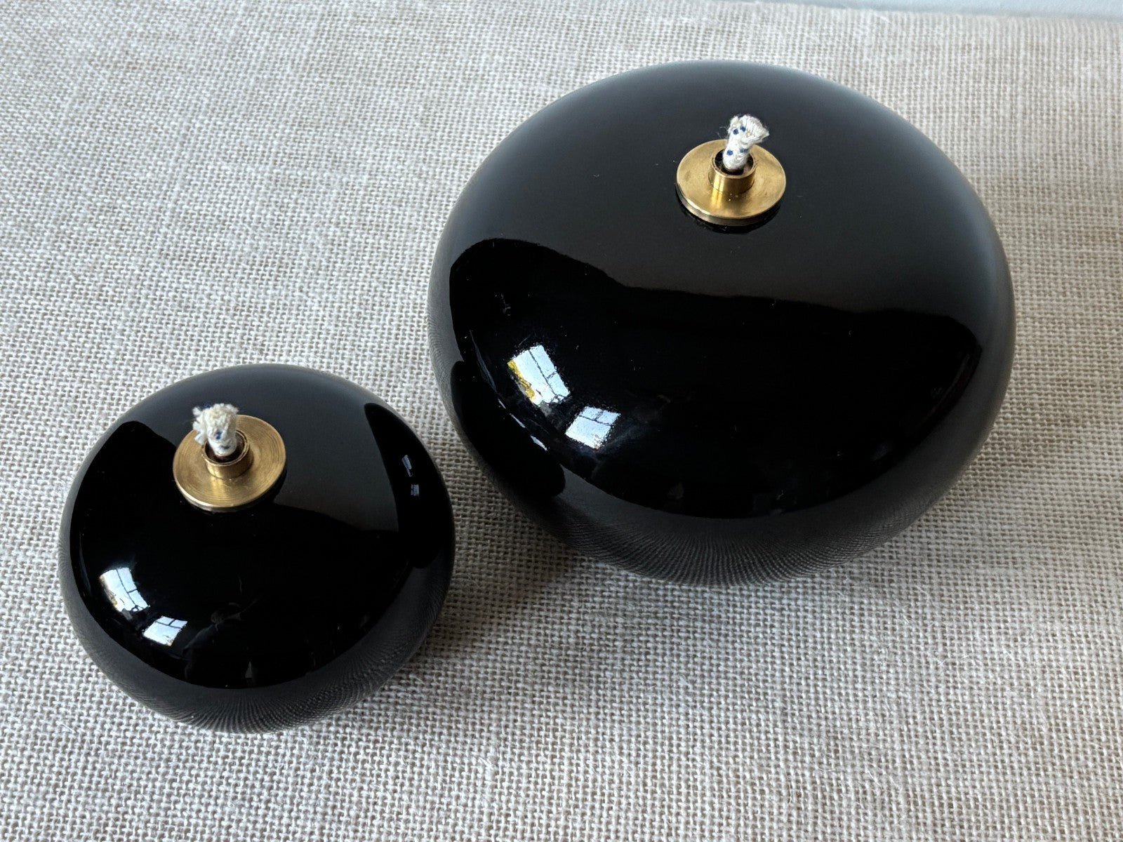 Modern Black Orb Stoneware Oil Lamps by Hoganas Keramik Sweden, Set of 2