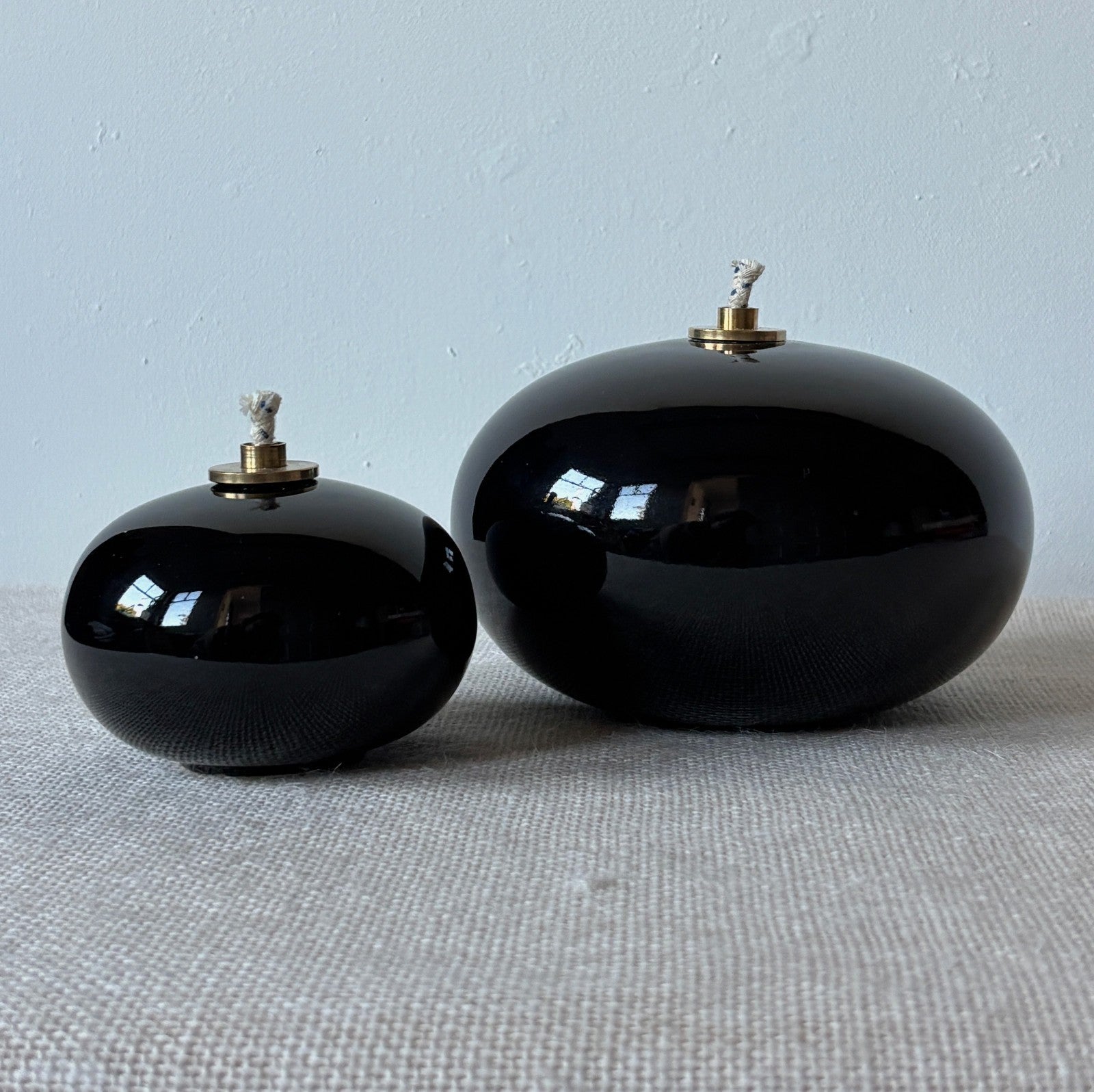 Modern Black Orb Stoneware Oil Lamps by Hoganas Keramik Sweden, Set of 2