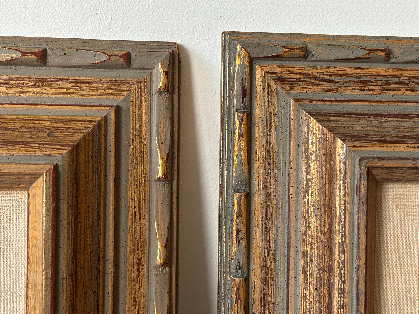 Pair of gilt mid century Frames with small Landscape Oil Paintings