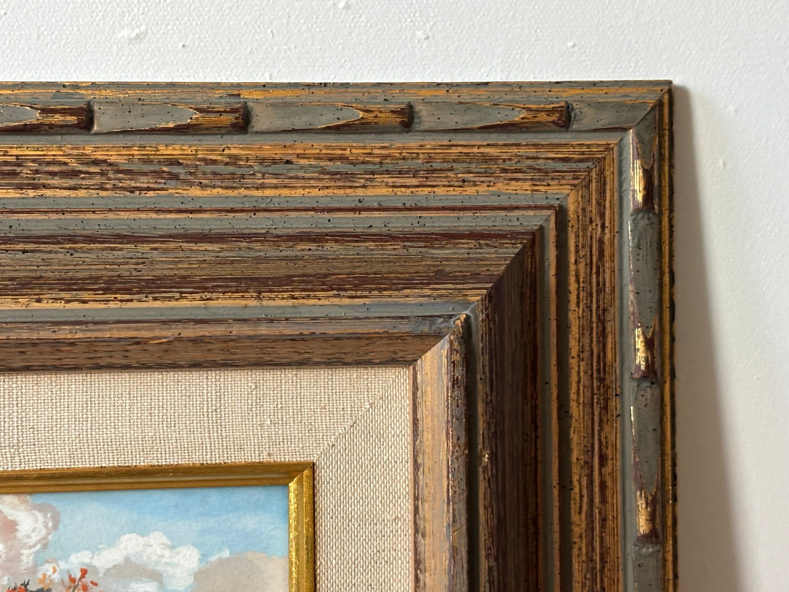 Pair of gilt mid century Frames with small Landscape Oil Paintings