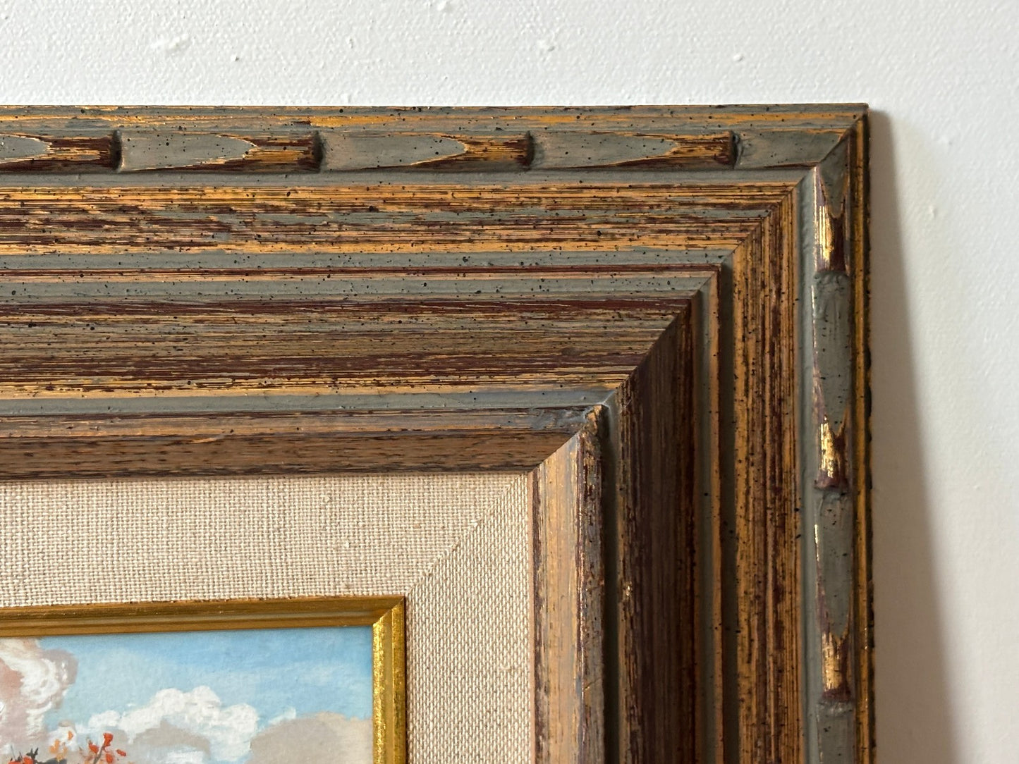 Pair of gilt mid century Frames with small Landscape Oil Paintings