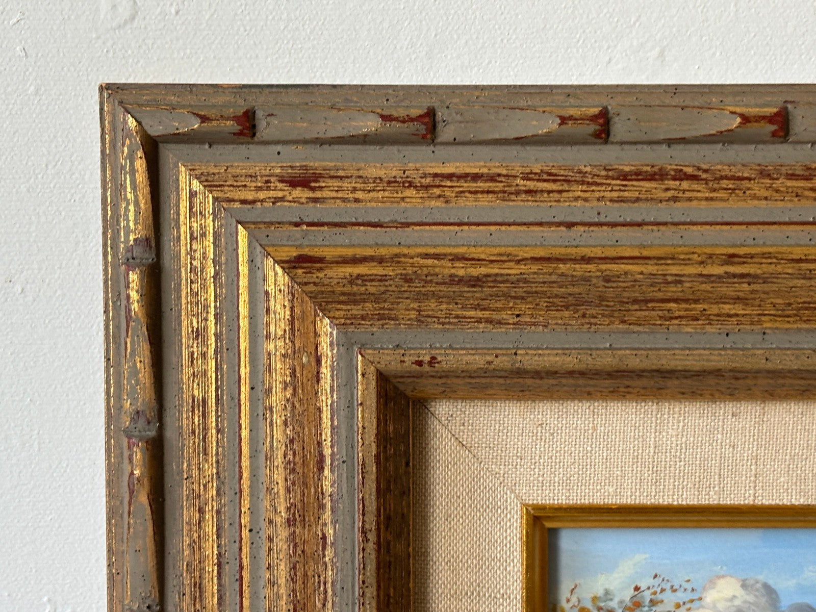 Pair of gilt mid century Frames with small Landscape Oil Paintings
