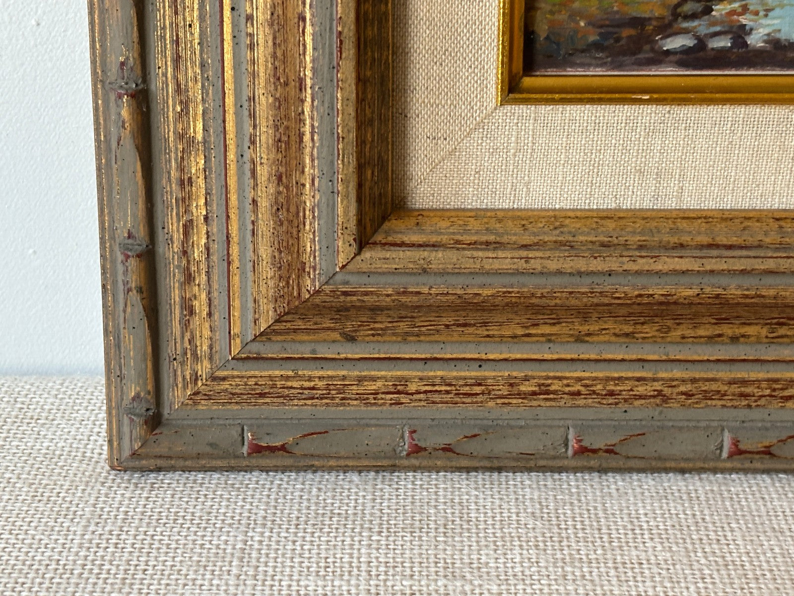 Pair of gilt mid century Frames with small Landscape Oil Paintings