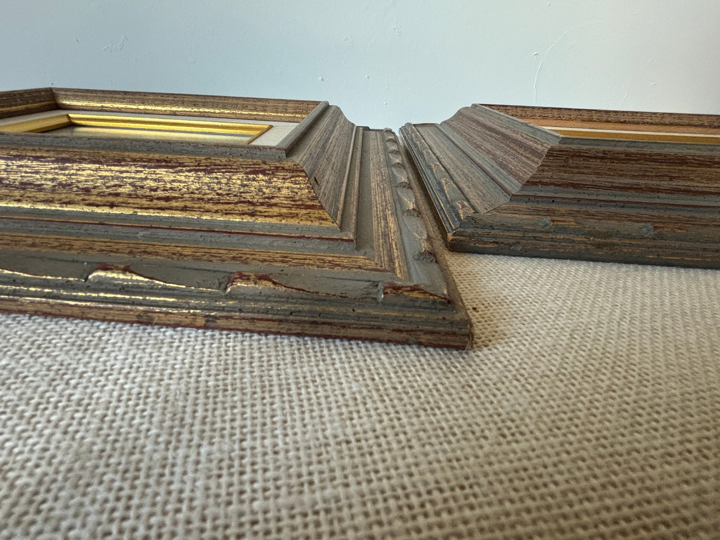 Pair of gilt mid century Frames with small Landscape Oil Paintings