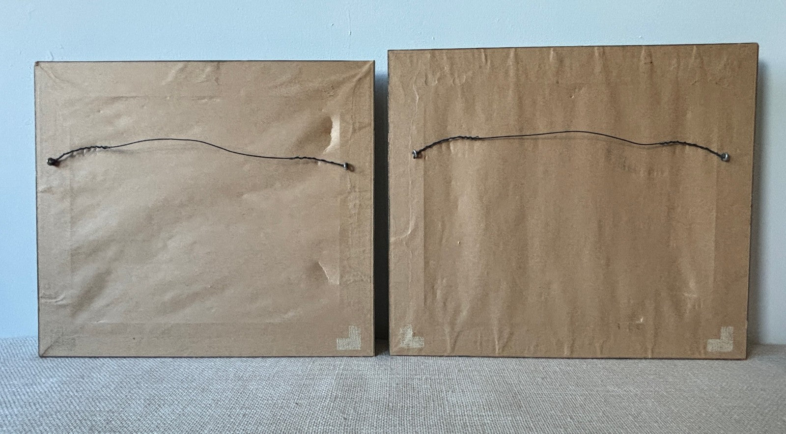 Pair of gilt mid century Frames with small Landscape Oil Paintings