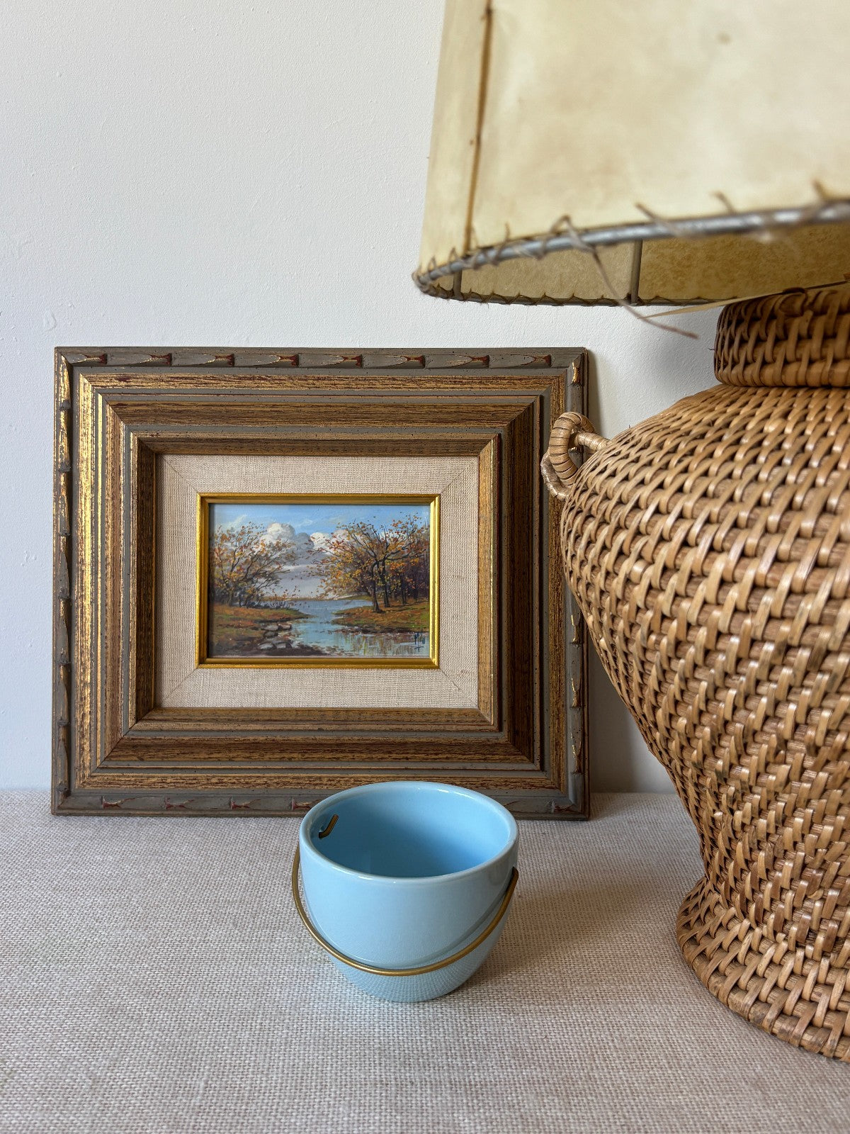 Pair of gilt mid century Frames with small Landscape Oil Paintings