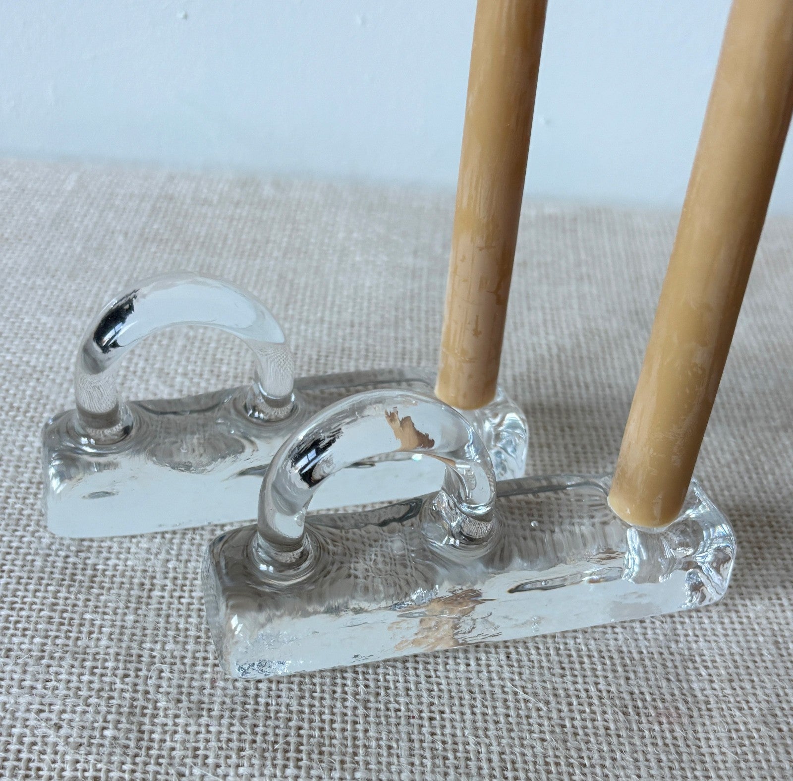 Bergdala Ice Art Glass Chambersticks with Candles