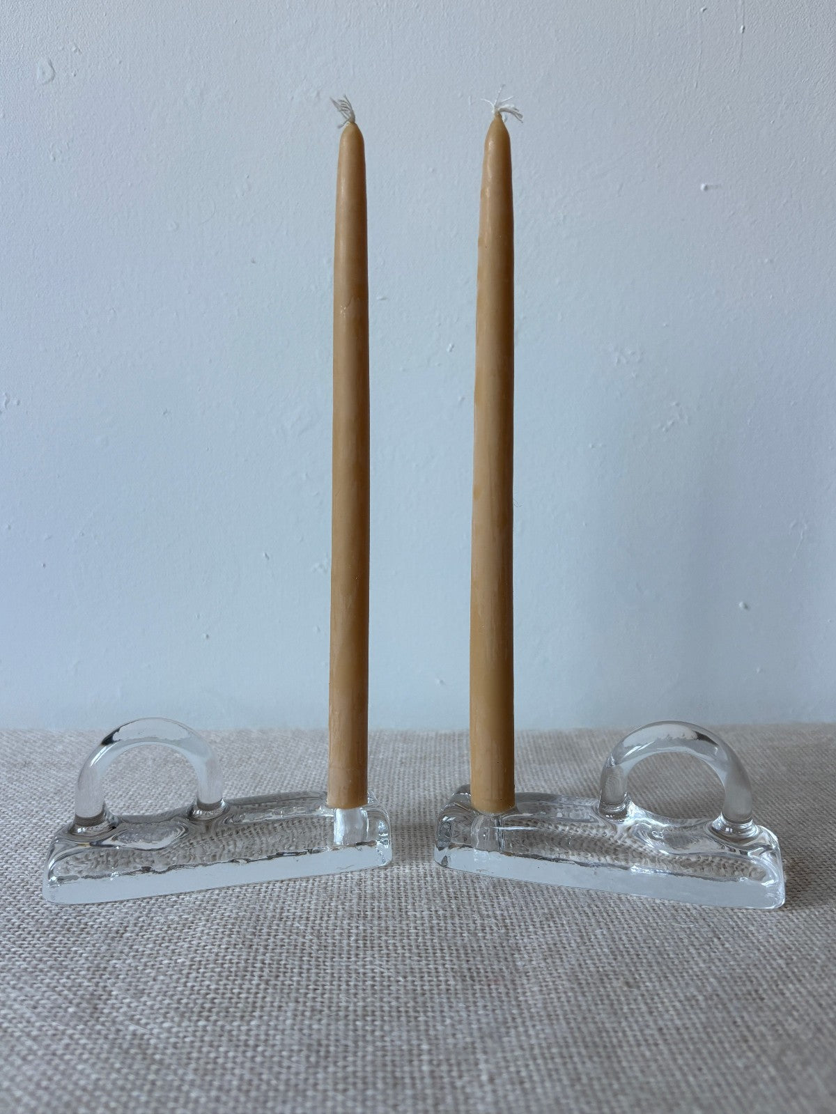 Bergdala Ice Art Glass Chambersticks with Candles