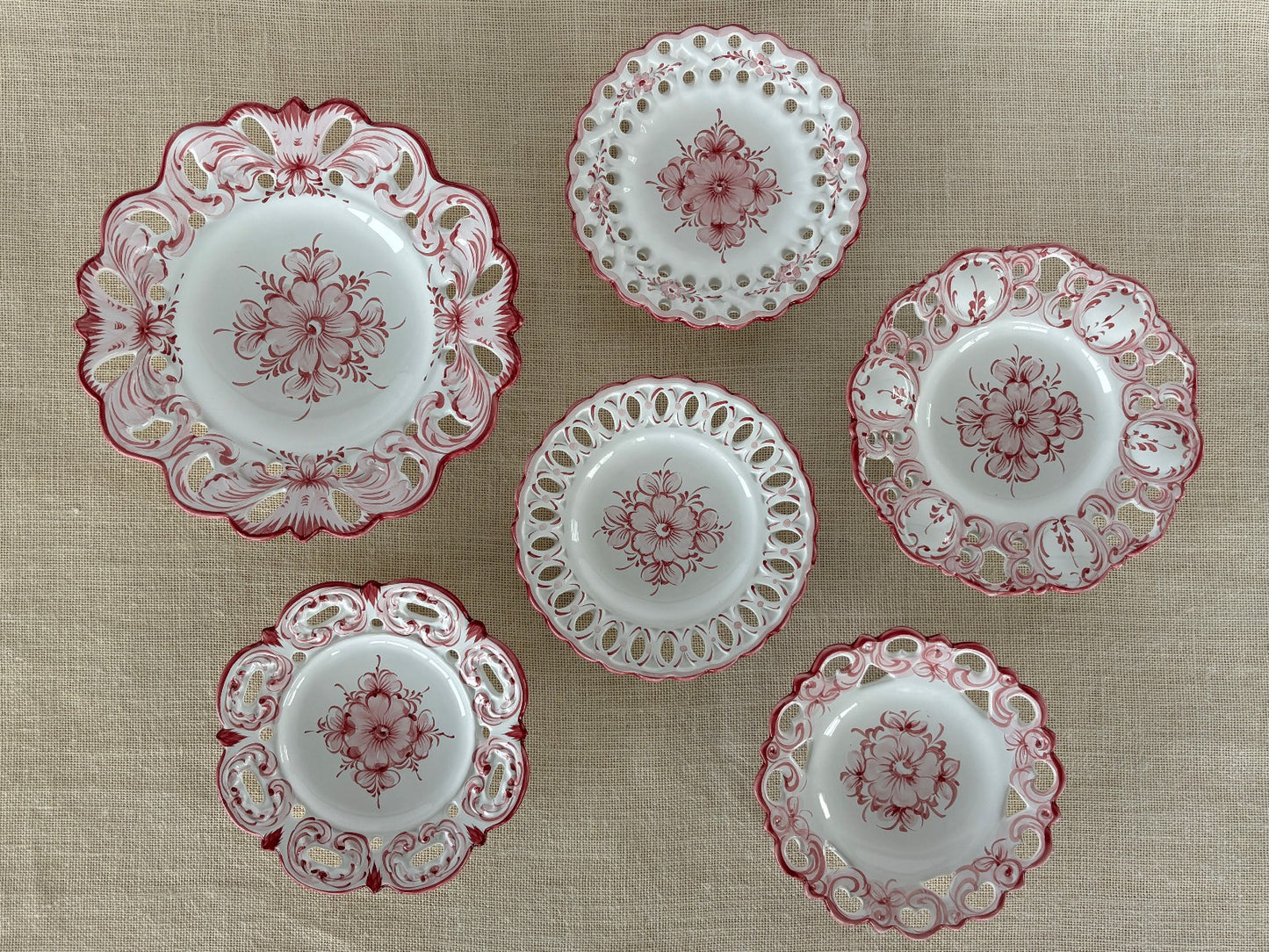 Hand painted PINK Wall Plates with Lace Rim by Vestal Alcobaca