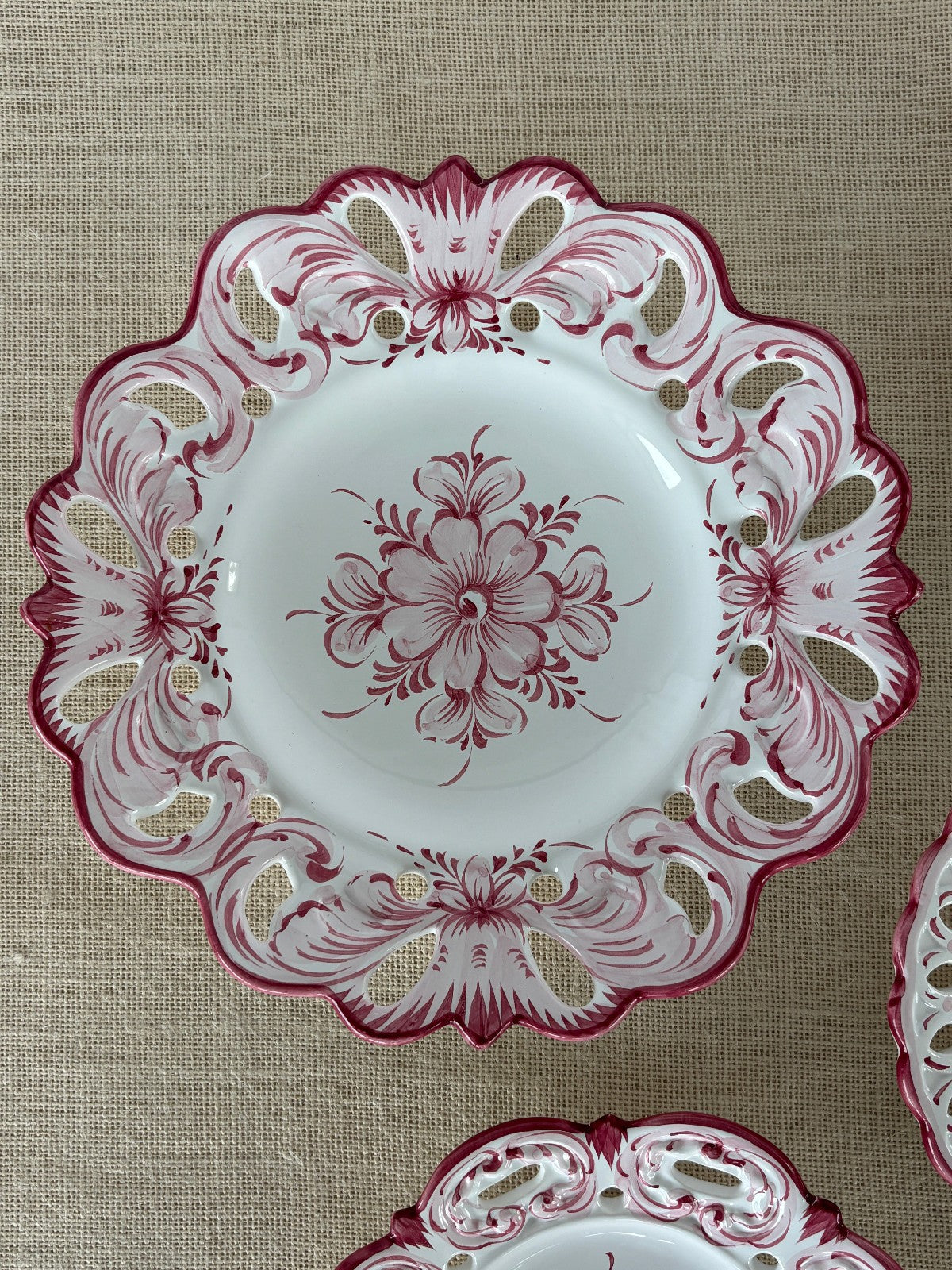 Hand painted PINK Wall Plates with Lace Rim by Vestal Alcobaca