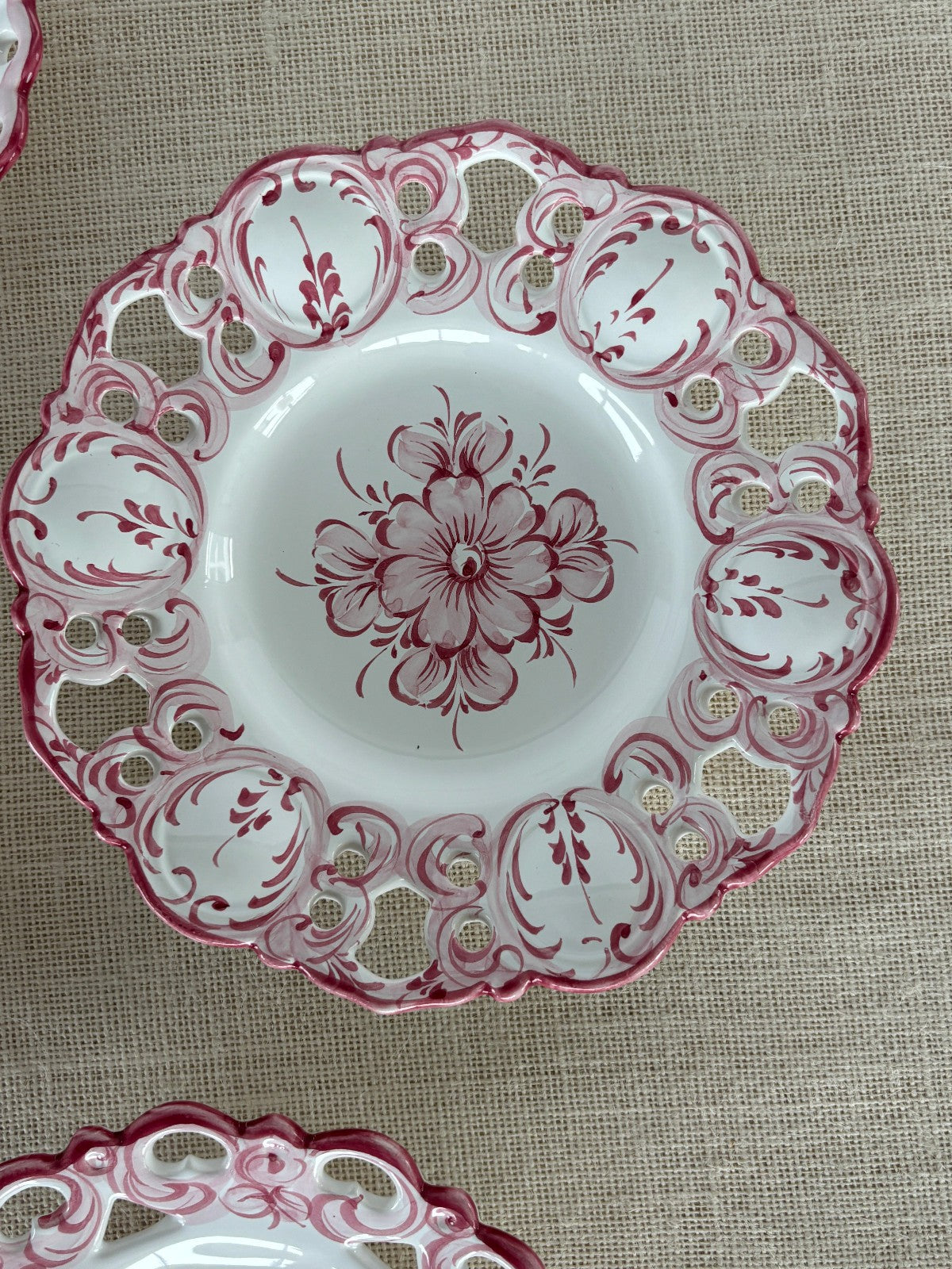 Hand painted PINK Wall Plates with Lace Rim by Vestal Alcobaca