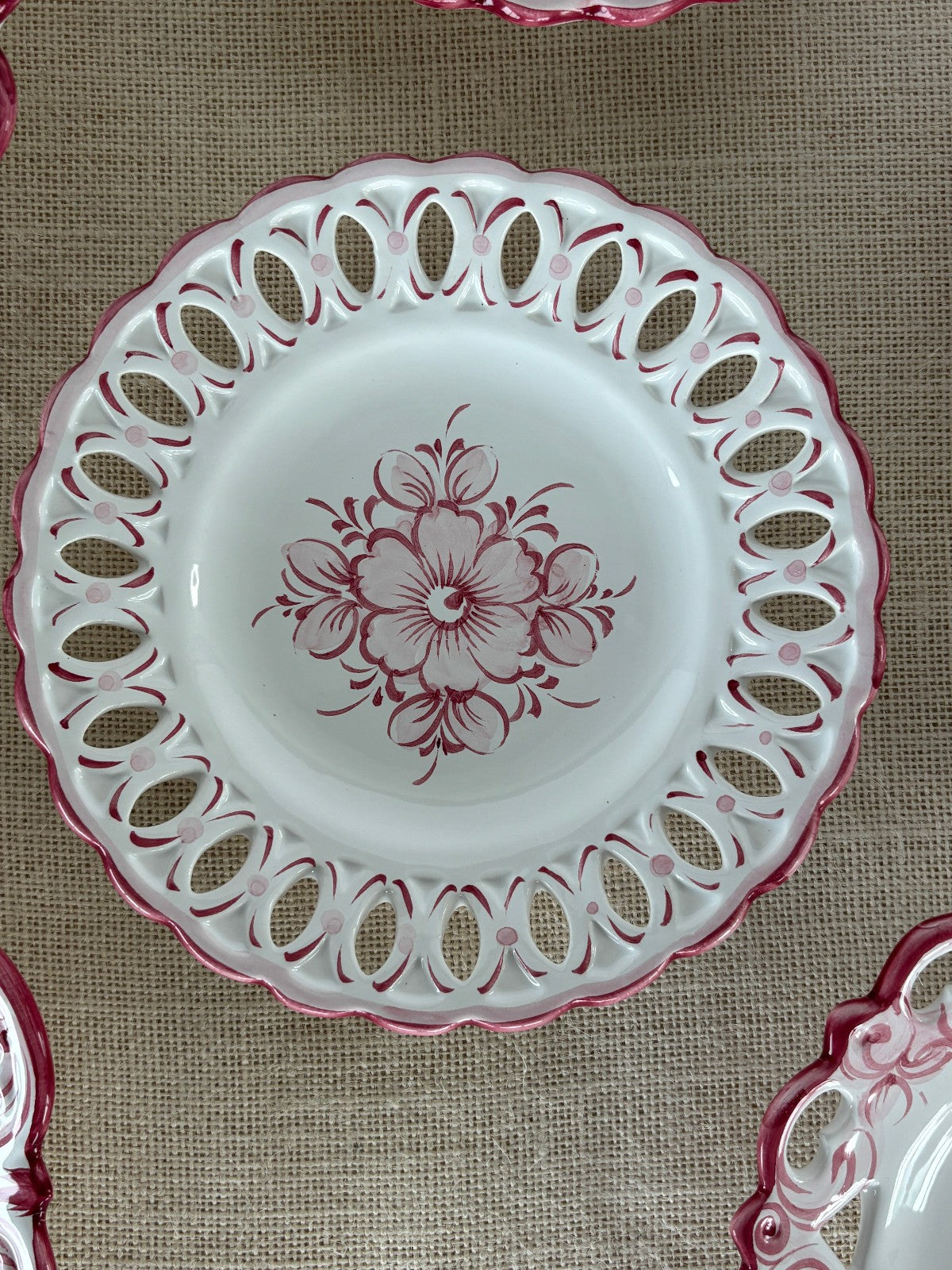 Hand painted PINK Wall Plates with Lace Rim by Vestal Alcobaca