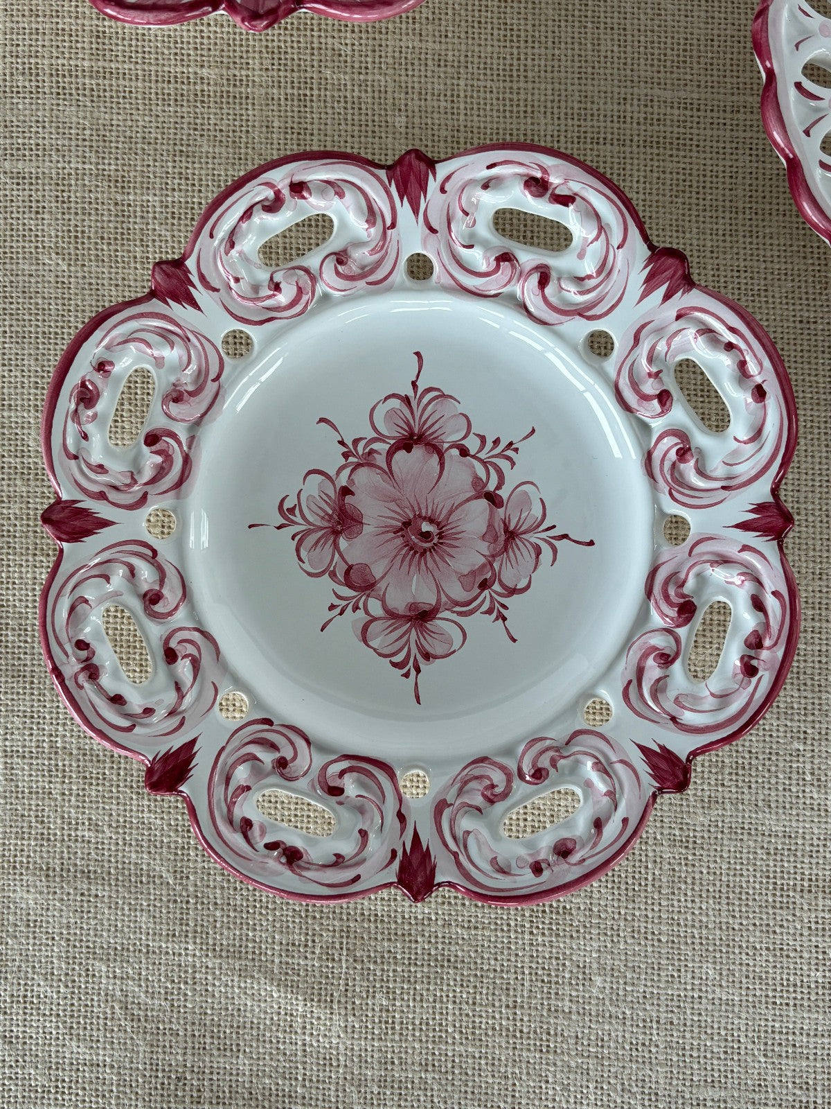 Hand painted PINK Wall Plates with Lace Rim by Vestal Alcobaca