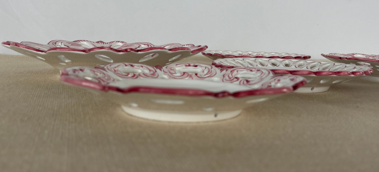 Hand painted PINK Wall Plates with Lace Rim by Vestal Alcobaca