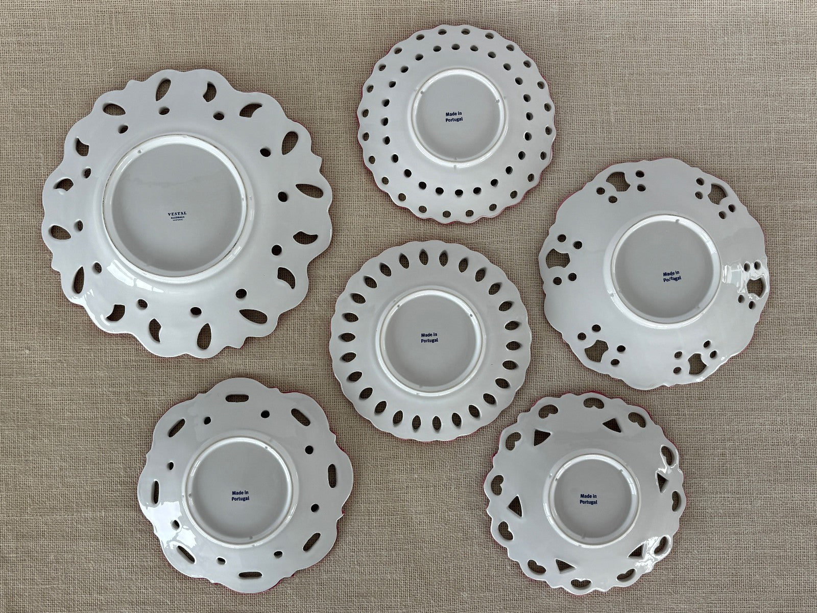 Hand painted PINK Wall Plates with Lace Rim by Vestal Alcobaca