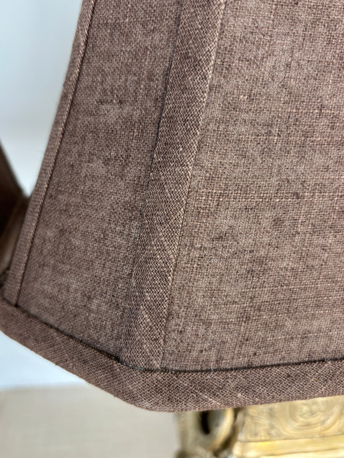 Pair Asian Archaic Brass Urn Lamps with Linen Shades