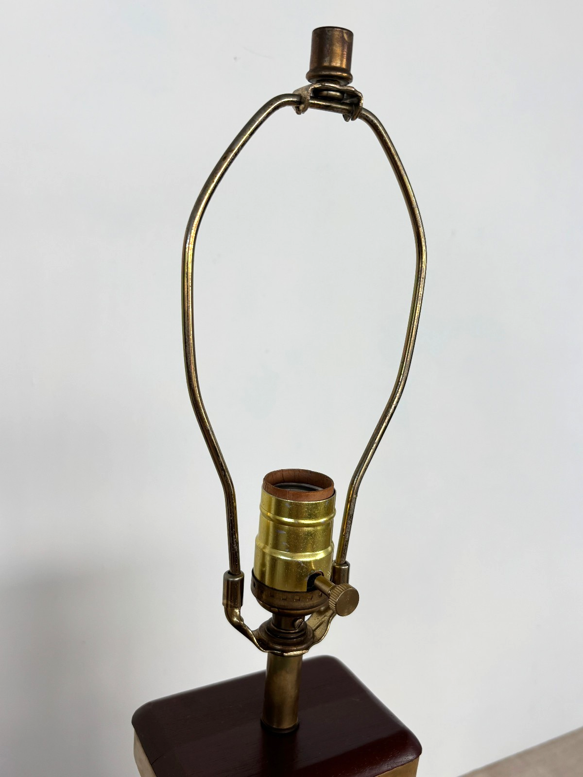Pair Asian Archaic Brass Urn Lamps with Linen Shades