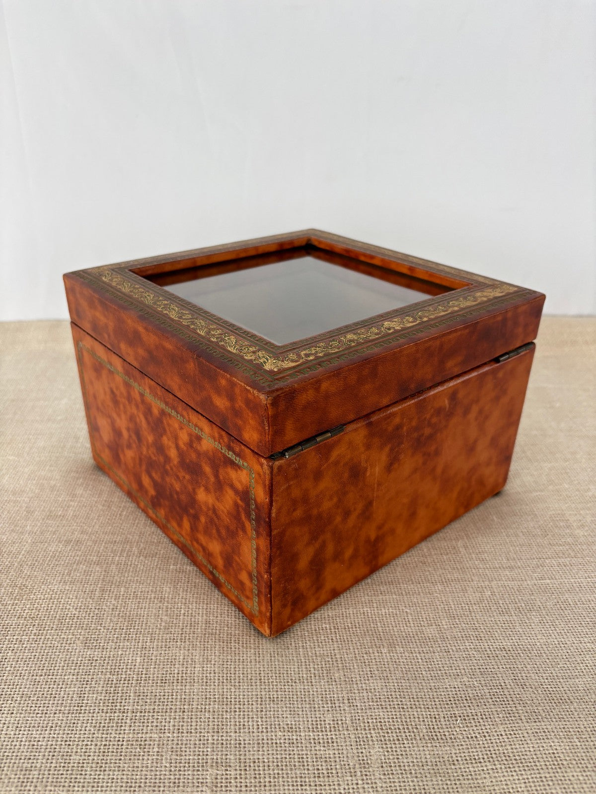 Florentine gold embossed leather wrapped Jewelry Box with Key