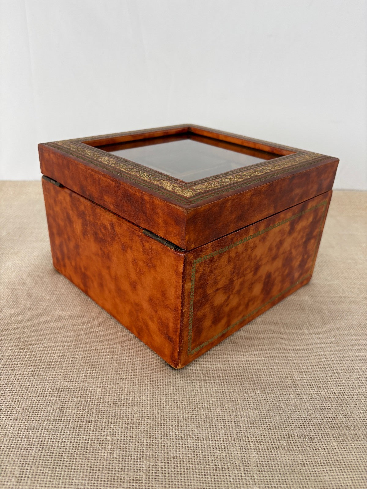 Florentine gold embossed leather wrapped Jewelry Box with Key