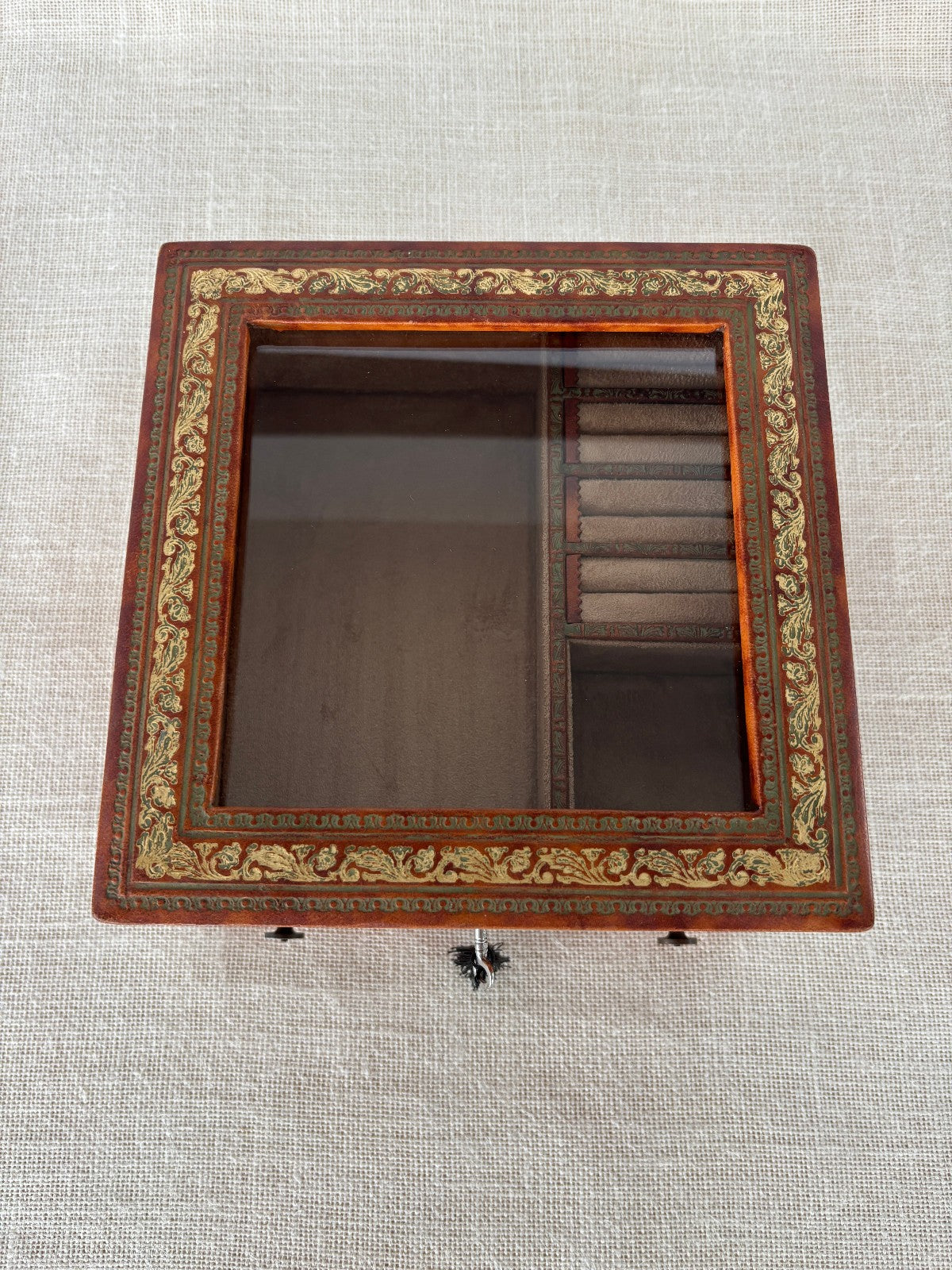 Florentine gold embossed leather wrapped Jewelry Box with Key