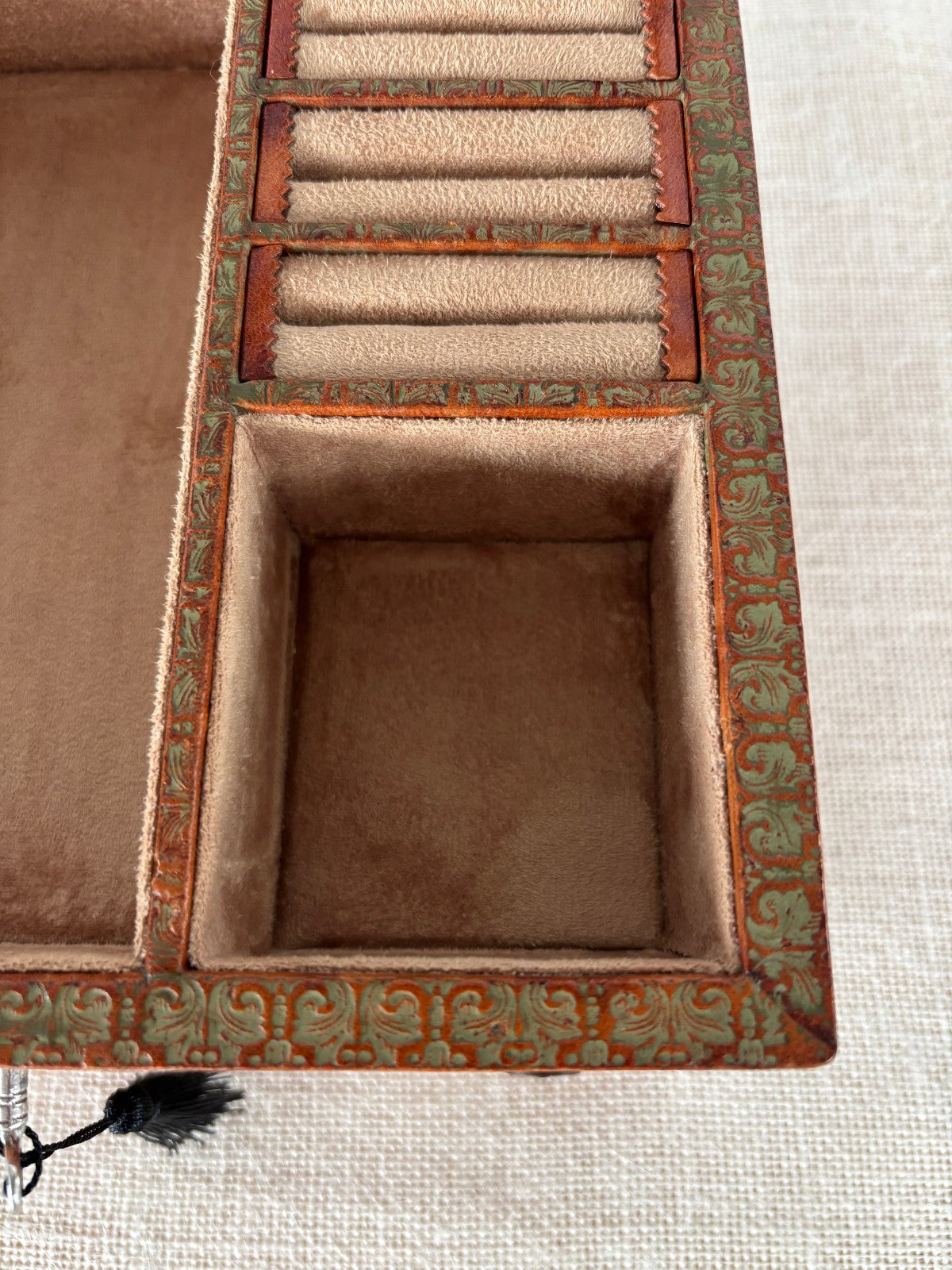 Florentine gold embossed leather wrapped Jewelry Box with Key