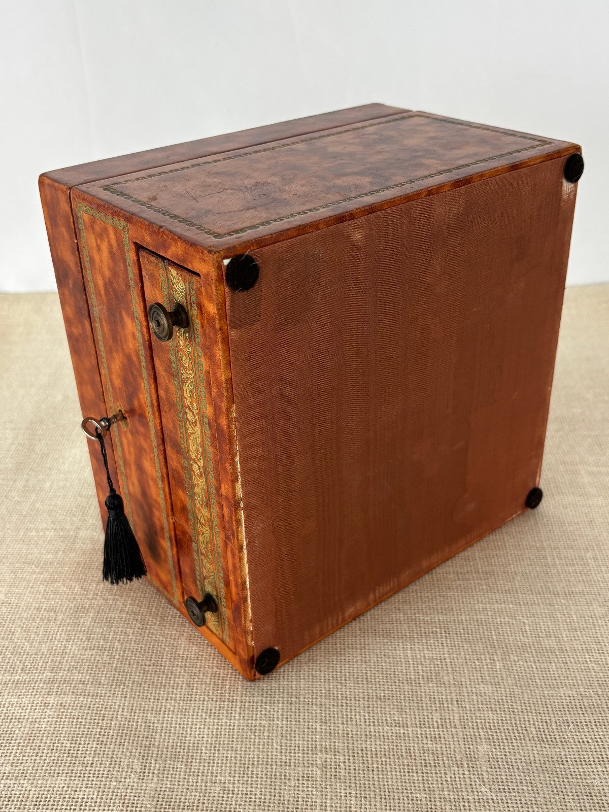 Florentine gold embossed leather wrapped Jewelry Box with Key