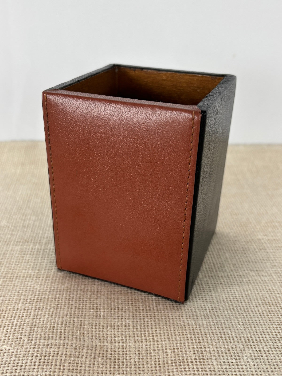 Italian stitched Leather & Wood Pencil / Pen Cup