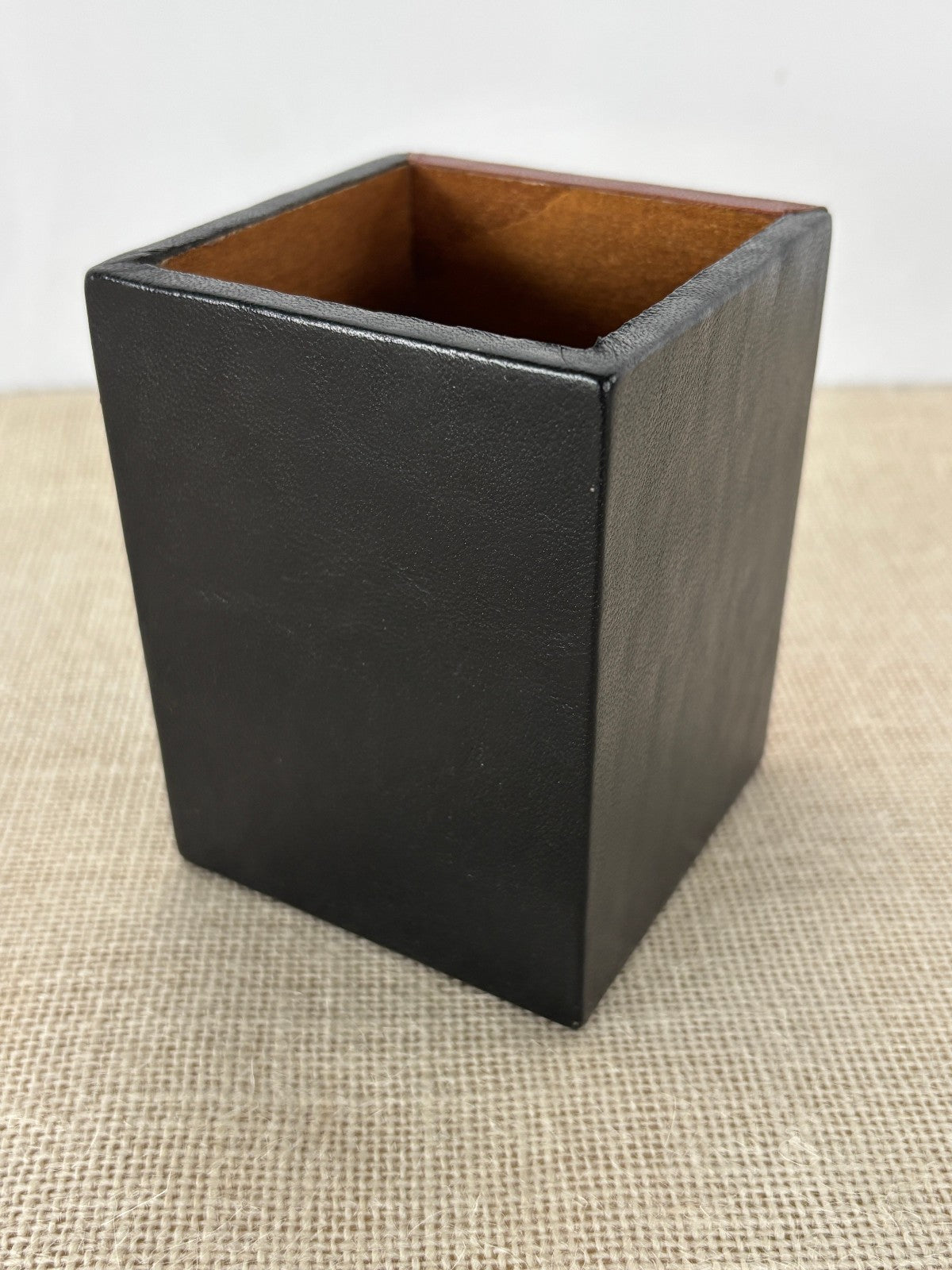 Italian stitched Leather & Wood Pencil / Pen Cup