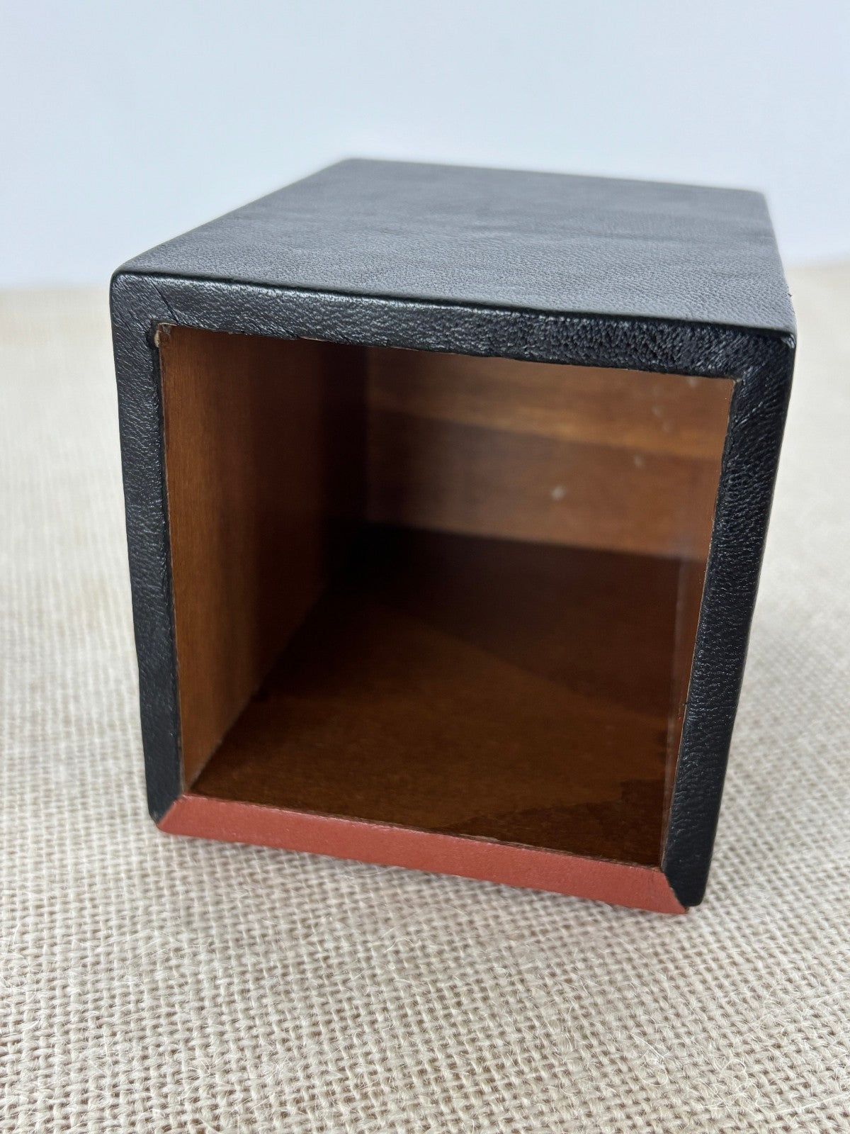 Italian stitched Leather & Wood Pencil / Pen Cup