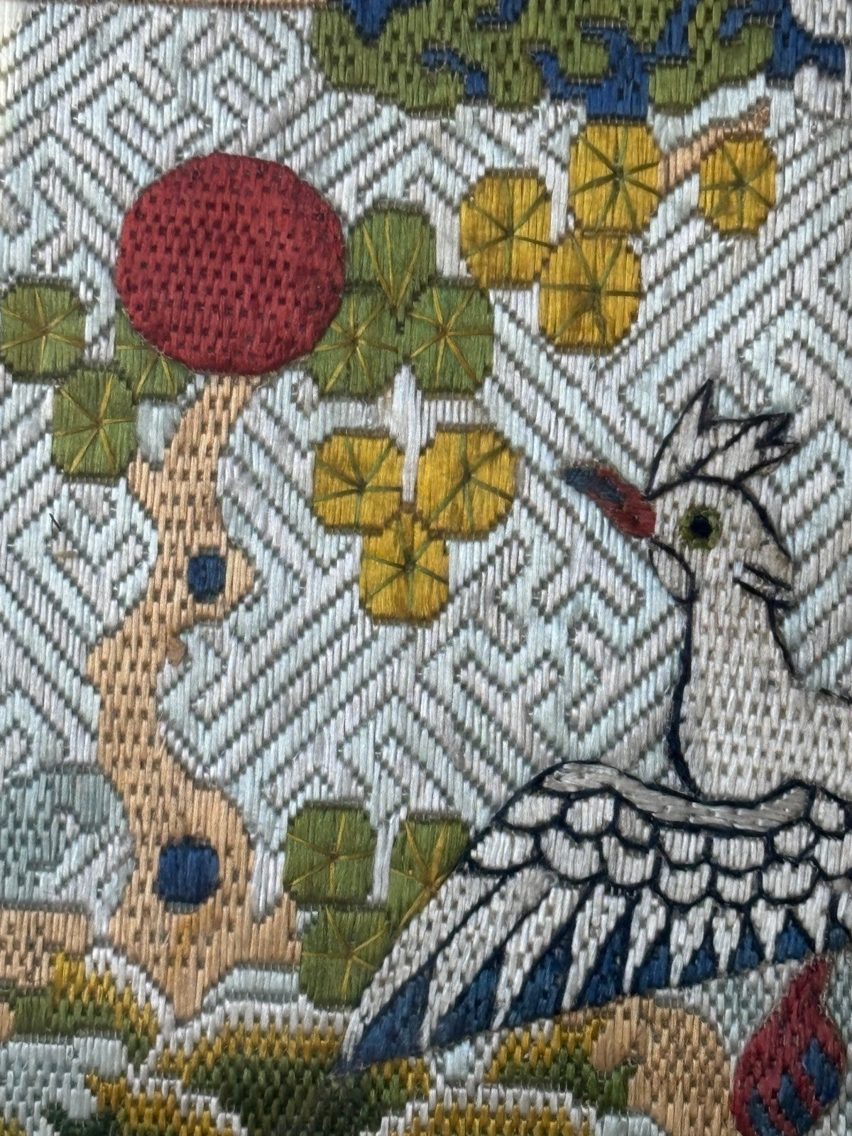 Qing Dynasty Chinese Civil Rank Silver Pheasant Badge Robe Set Framed