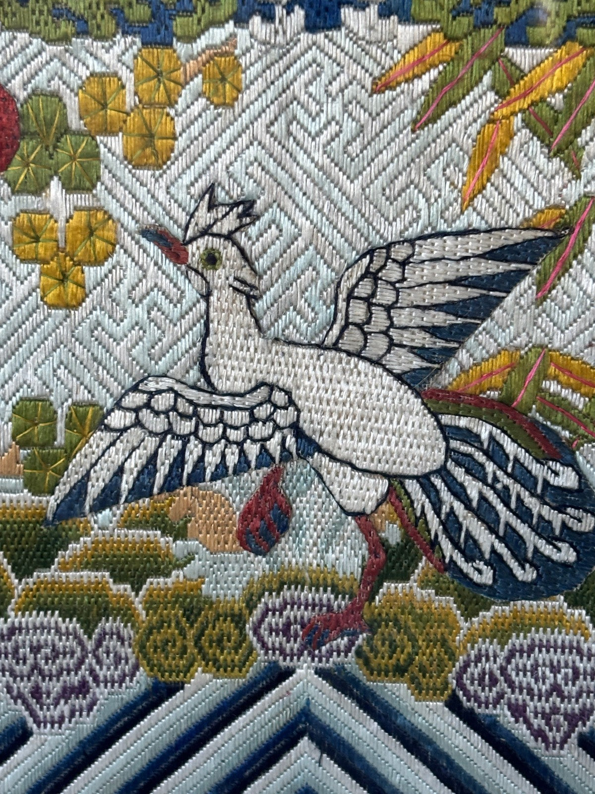 Qing Dynasty Chinese Civil Rank Silver Pheasant Badge Robe Set Framed